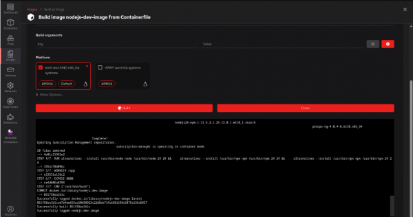 Successful image build in Podman Desktop