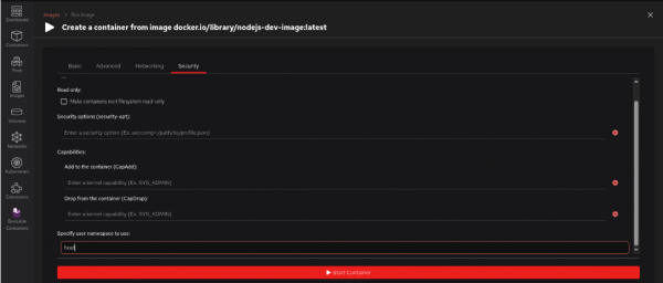 Specify use of the host user namespace