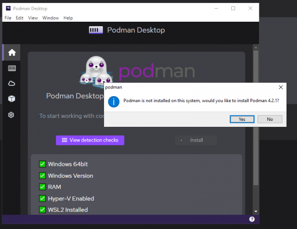 podman desktop prompting to install podman engine