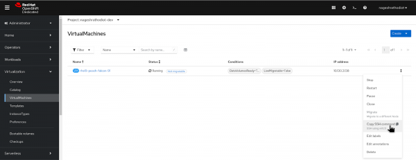 Accessing the virtual machine using the SSH key method.