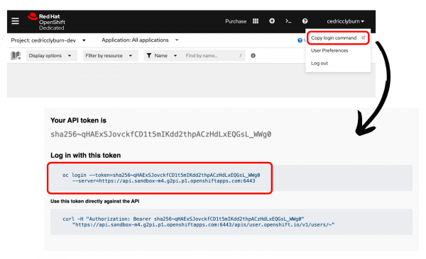 Copy the login token from the OpenShift web console over to Podman Desktop.