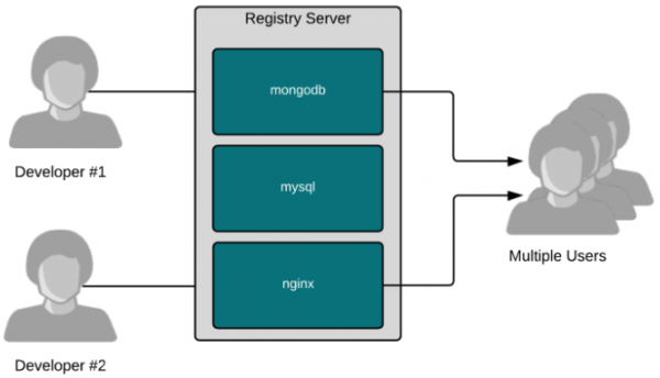 A Registry Server is shown with multiple users having access to it.