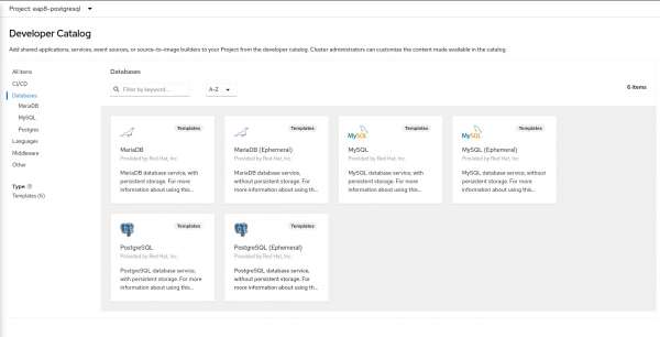 OpenShift database catalog
