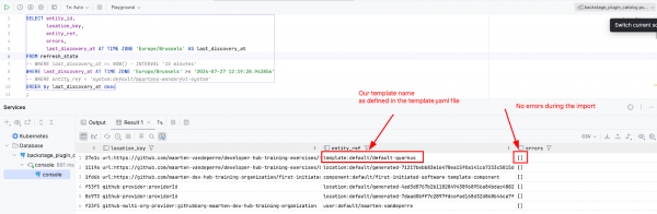 Output of debug query