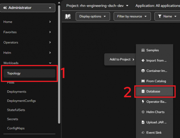 Prepare to install the database using the web-based dashboard.