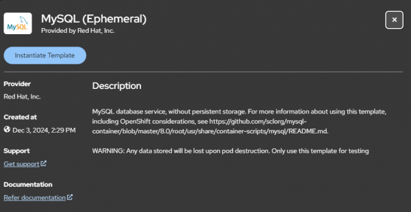 Brief description of MySQL Ephemeral database instance.