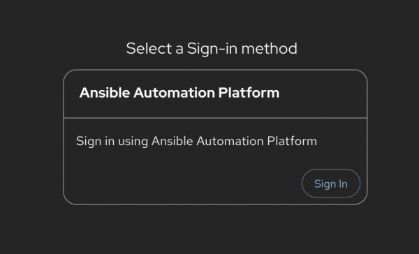 The Red Hat Developer Hub sign-in screen featuring a single, large button that says "Sign in using Ansible Automation Platform."
