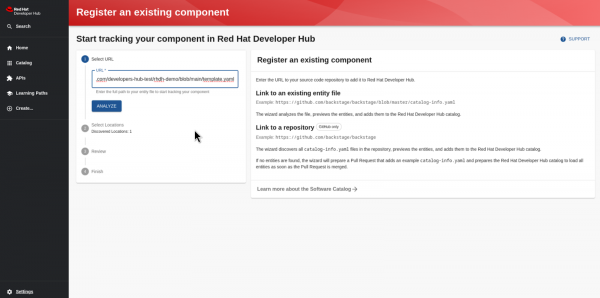 Register an existing component screen in Developer Hub.