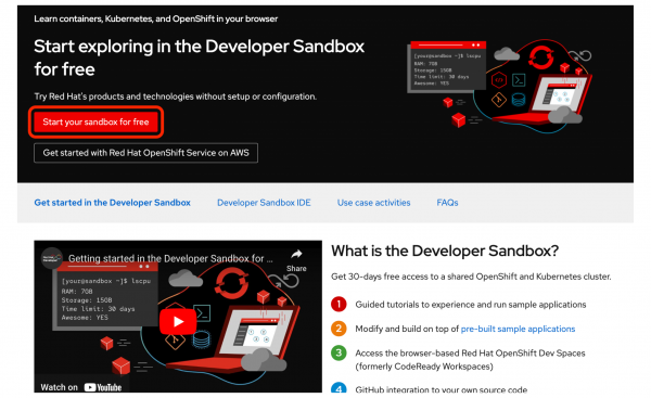 Developer Sandbox signup page