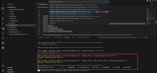 If the backup file was not created and the Molecule tests failed, run the  backup_file role against the instance provisioned by Molecule.