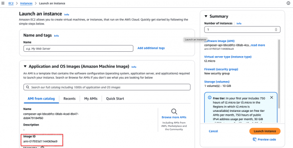 Configuring EC2 instance in the AWS console.