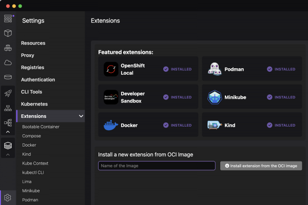 Extensions dashboard