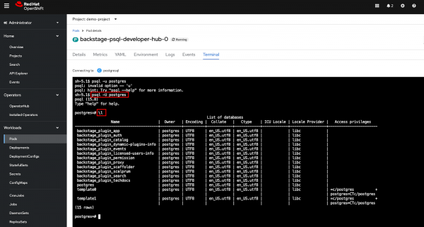 List databases in OpenShift