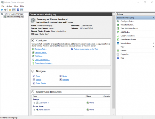 Failover Cluster Manager displaying details about the Stars cluster.