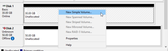 Disk 1 > New Simple Volume.