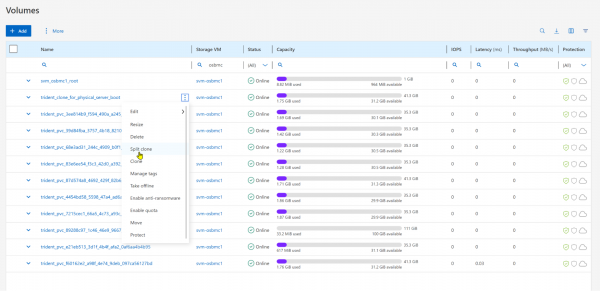 Use NetApp ONTAP to split a clone.