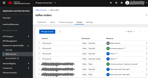The Kafka Instances console shows all the details of the newly created Kafka instance.