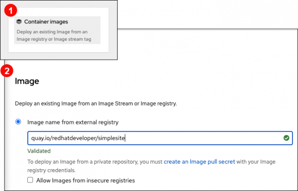 The console UI lets you enter a URL to retrieve an image from an online repository.