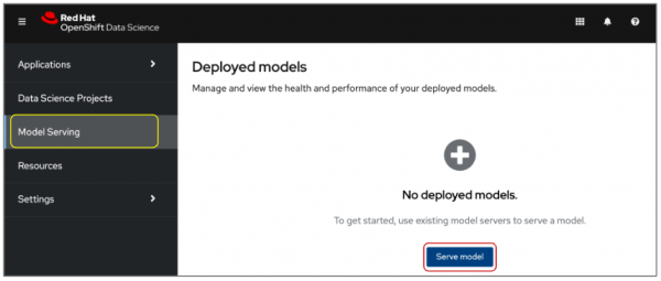 Figure 16: To deploy your model, select the Model Serving option in the OpenShift Data Science menu.