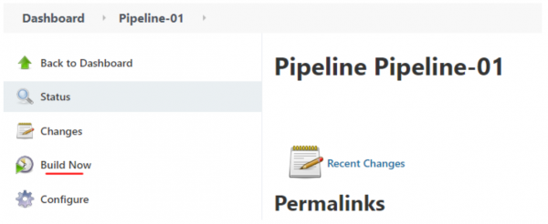 Screenshow showin ghow the Pipeline's web page lets you build the Pipeline.