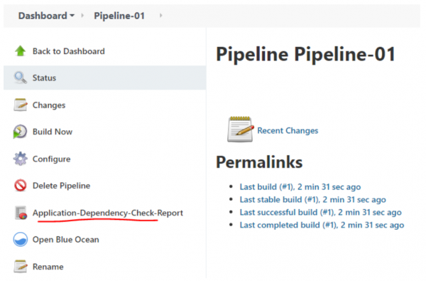 Screenshot showing that a report appears in the menu of the Pipeline web page.