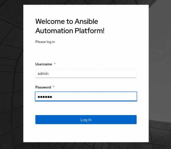 Ansible Automation Platform Login Page