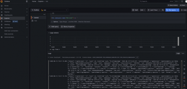 A screenshot of the Grafana Explore feature, with Loki.