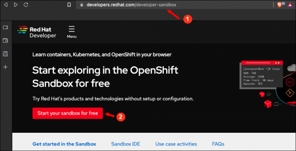 The entry point for access to the OpenShift Developer Sandbox for Red Hat OpenShift