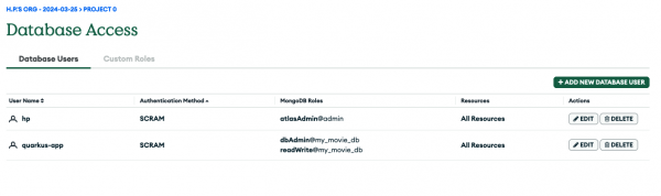 MongoDB Atlas WebUI Databases Access View