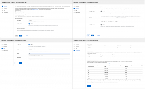 This shows the four steps in the FlowCollector Wizard.