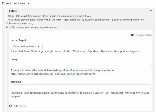 Figure 4: Flowlogs-pipeline filters configuration