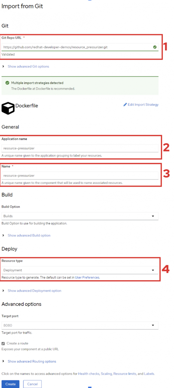 Supply the parameters to build the application.