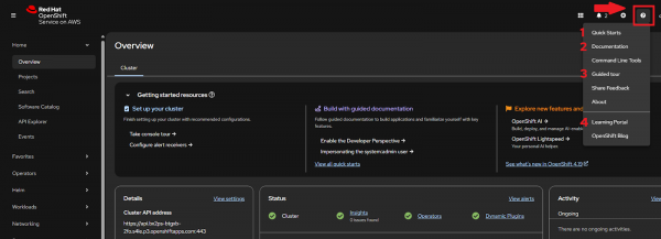 Clicking the question mark icon in the upper right corner of the sandbox displays the available learning features.