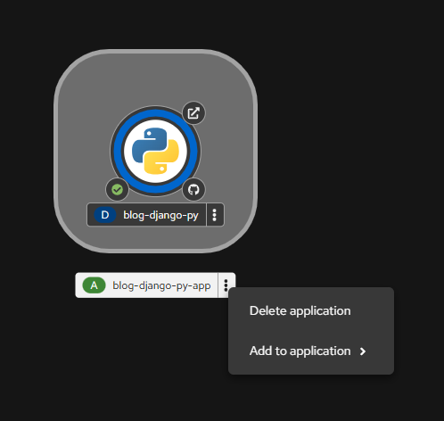 Right-click the outer ring of the application graphic to display the Delete Application dialog box.