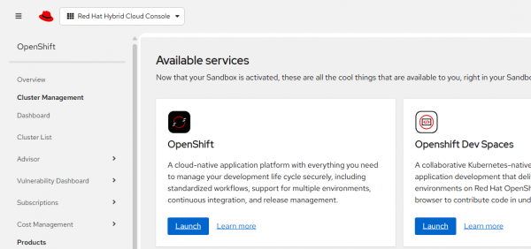 The Developer Sandbox starting point.