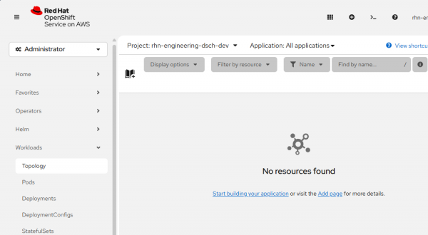 When an application is deleted using the oc CLI tool, it will no longer appear as a circular graphic is the Topology page of the OpenShift web console.