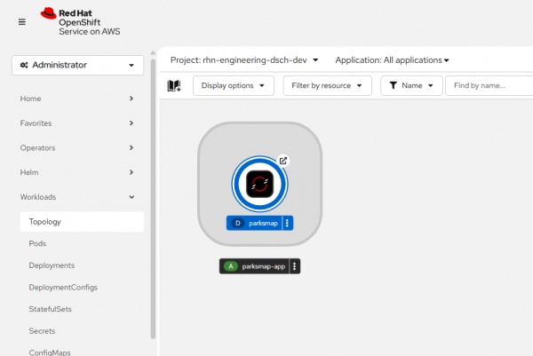 After installing an application, it will be represented as a circular icon in Topology view of the web console.
