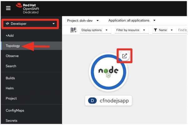 The Node.js icon has a small Open icon in the upper right area. Click it to check the application.