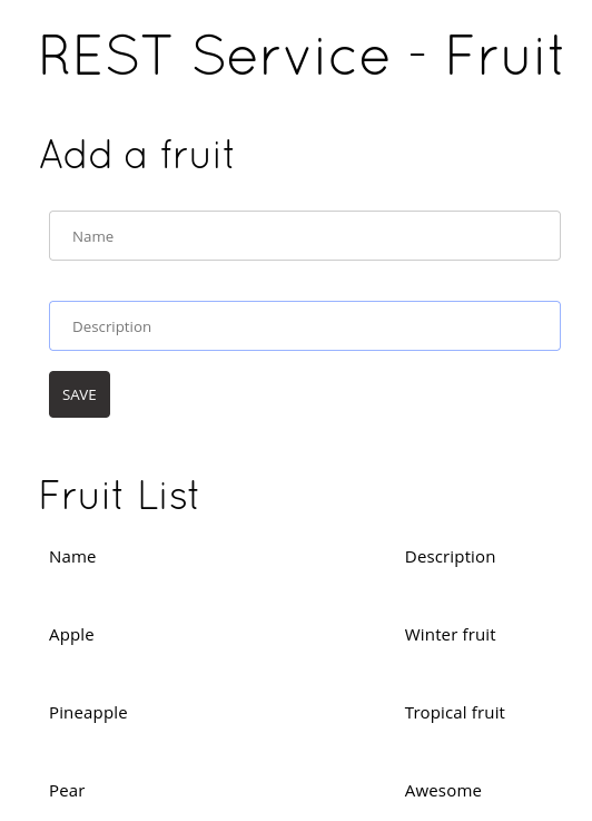 Quarkus fruits json application screenshot