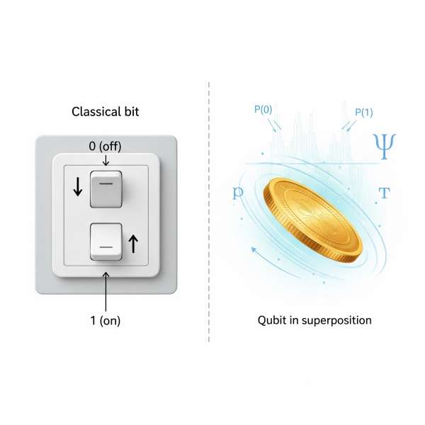This visual represents classical computing versus quantum computing