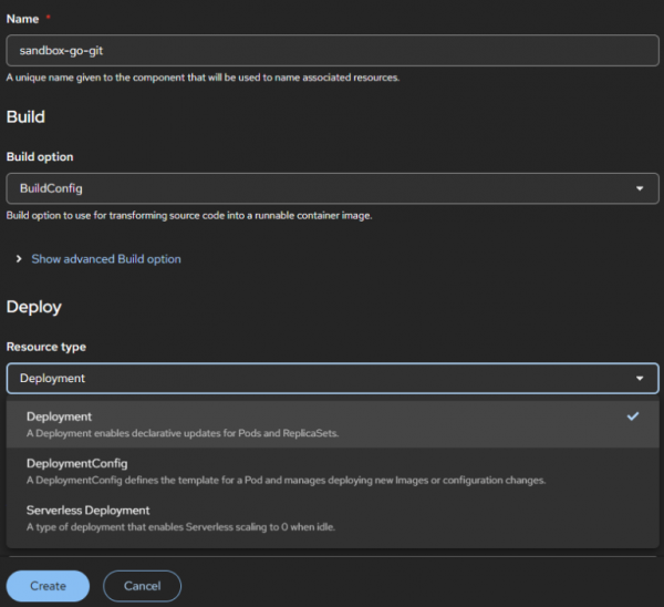 The Deployment resource type is selected.