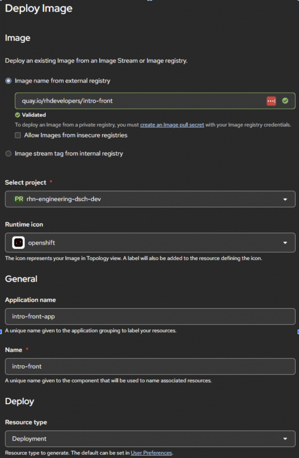 The Deploy Image page is shown.