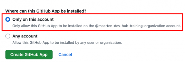 Choose account to install GitHub app