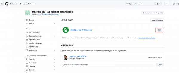 Review GitHub application settings