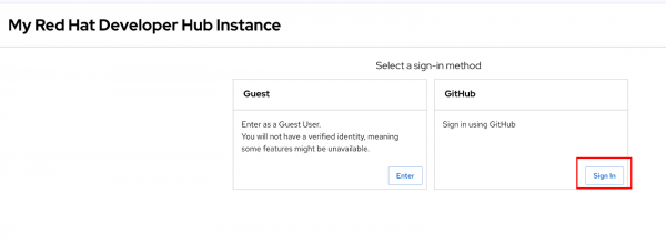 Sign-in to Red Hat Developer Hub