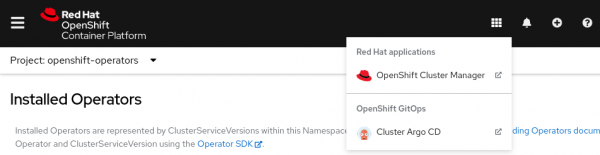 A screenshot of the ArgoCD instance link added to the OpenShift web console dashboard.