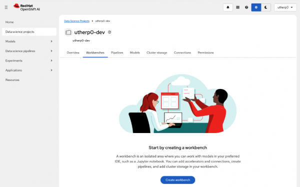 Workbench tab in Data Science Project overview