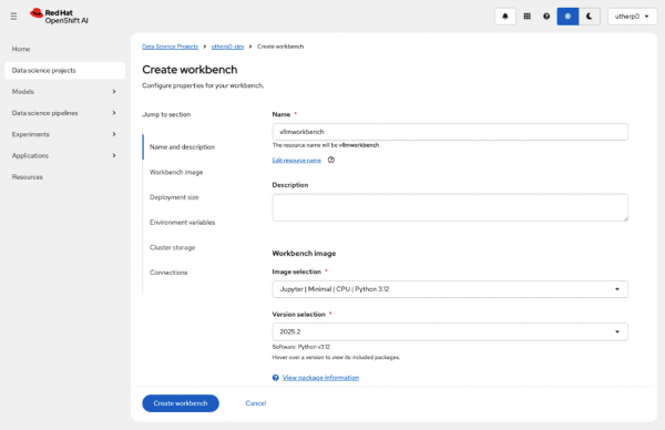 Create workbench dialog