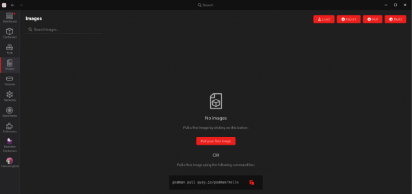 The Images section in Red Hat build of Podman Desktop.