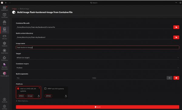Fill in the specified information to build your hardened image.